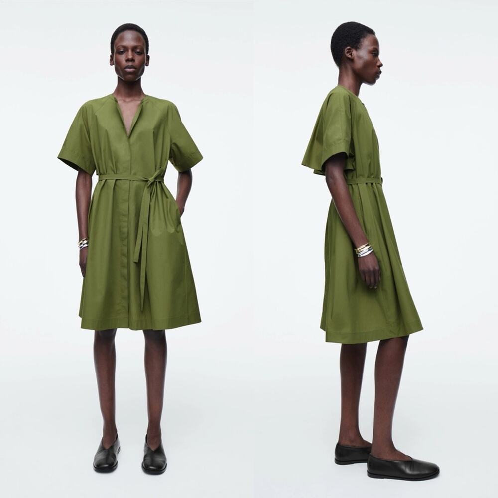 COS Raglan Sleeve Cotton Midi Dress in Khaki 12